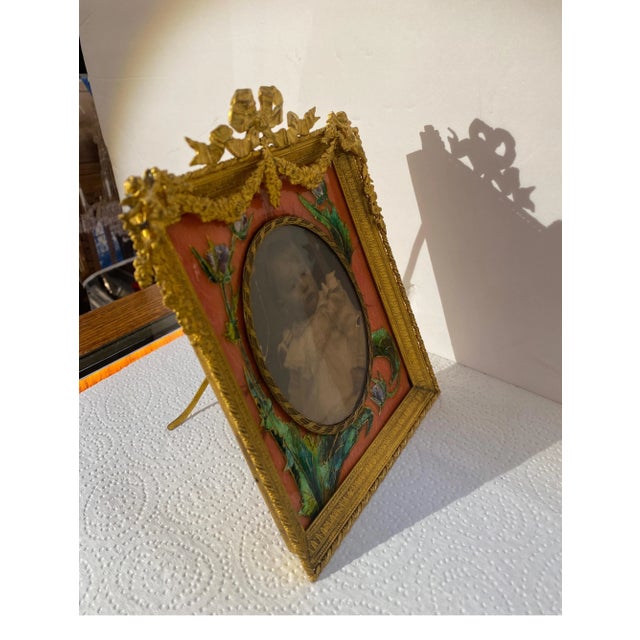 Metal Antique French 19th Century Gilt Bronze Standing Picture Frame For Sale - Image 7 of 10