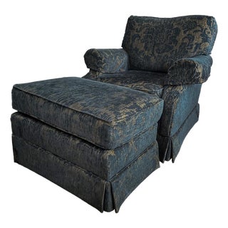 Walter Smithe Upholstered Chair and Ottoman For Sale