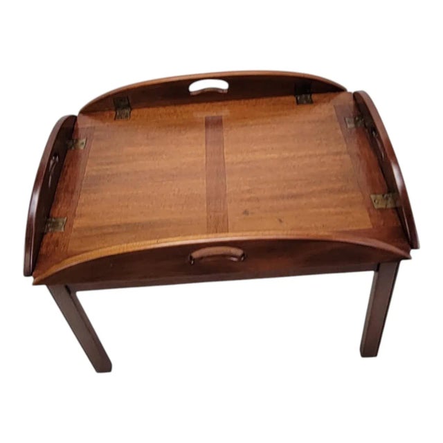 1960s Butler Solid Mahogany Coffee Table Chippendale Style, Tray For Sale - Image 16 of 17