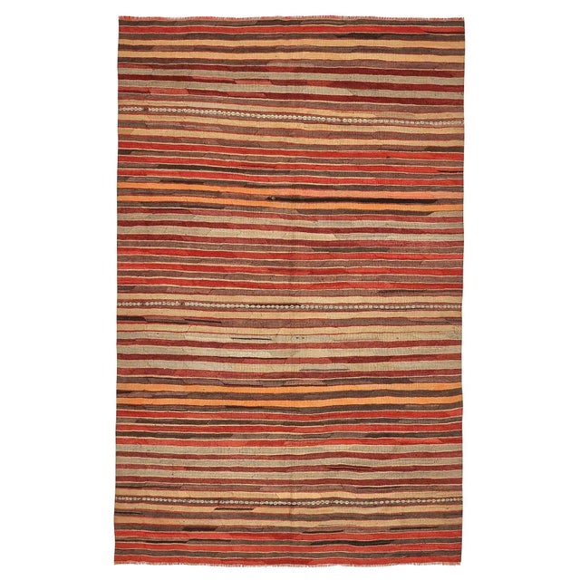 Textile Mid 20th Century Striped Vintage Turkish Kilim Rug For Sale - Image 7 of 7
