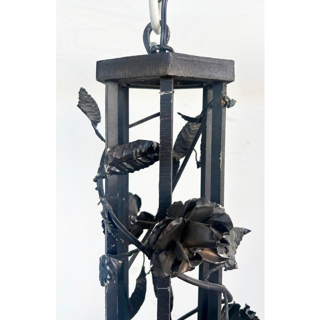 French Art Deco Wrought Iron, Glass Chandelier, Muller Freres Attributed, C1930 For Sale In Miami - Image 6 of 13