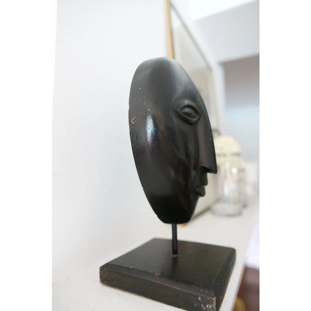 Black Ethnic Floating Head/Mask on Carved Wooden Pedestal For Sale - Image 8 of 10
