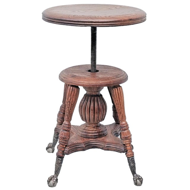 Antique Victorian Lyon & Healy Piano Stool Swivel Adjustable Cast Iron 1890s For Sale - Image 4 of 16