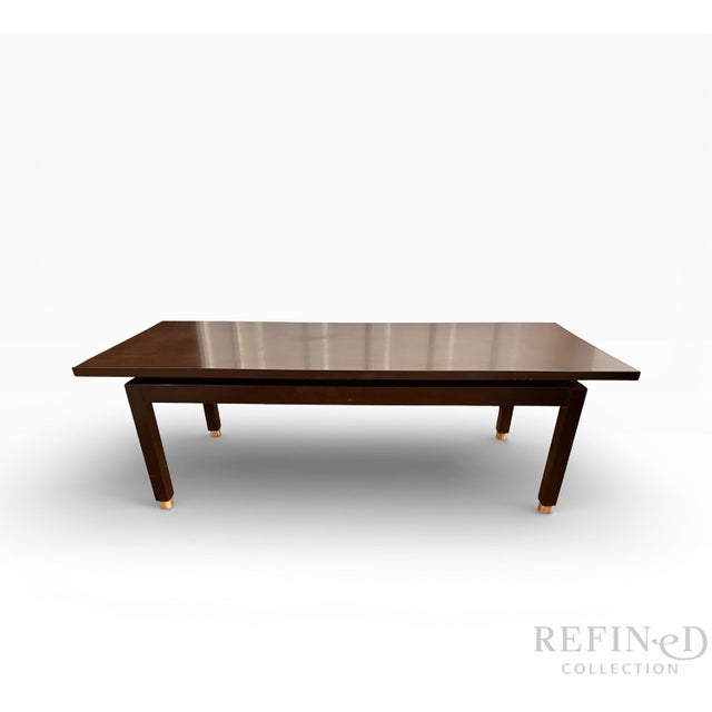 Dunbar Furniture 1960s Edward Wormley for Dunbar Laminate Top Coffee Table With Brass Sabots, 48” Mid-Century Modern For Sale - Image 4 of 16