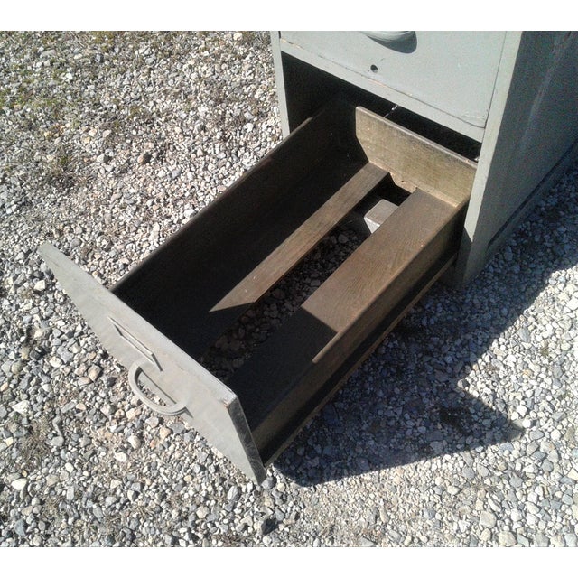 Antique Wooden 4 Drawer File Cabinet Painted Navy Gray 1940s For Sale - Image 9 of 18