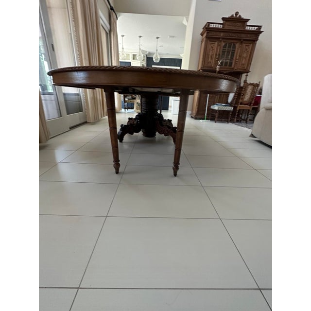Circa 1860 French Louis XIII Hunting Style Carved Oak Extension Dining Table For Sale - Image 10 of 15