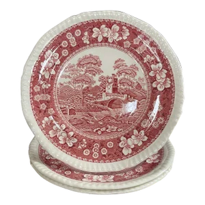 Final Markdown. Rare Find; Spode “Pink Tower” Design English Transferware Side Plates. Set of 3