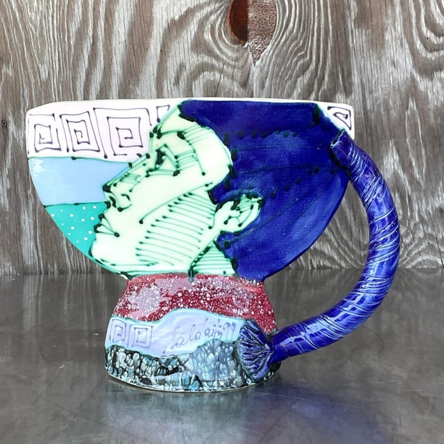 Late 20th Century Vintage Signed Hand Painted Glazed Ceramic Vessel For Sale - Image 5 of 15