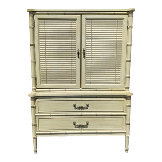 Vintage Henry Link Bali Hai Armoire Dresser With Hollywood Regency Faux Bamboo & Shutter Style Doors For Sale
