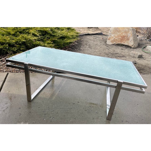 1990sq Contemporary Cracked Glass Coffee Table Chairish