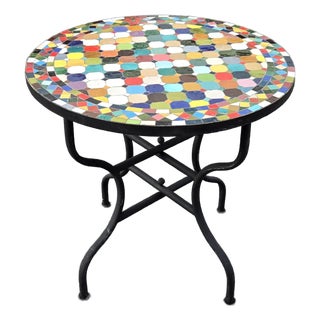 32” Colorful Handcrafted Moroccan Mosaic Table / Patchwork Style For Sale