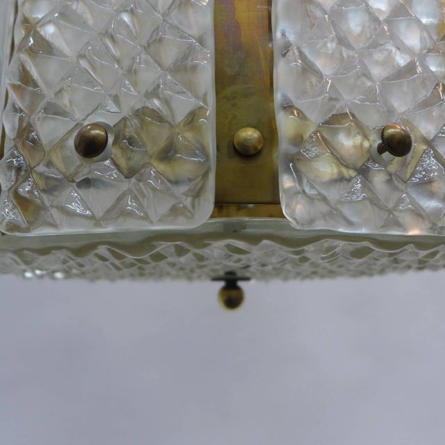 Transparent Large Textured Glass and Brass Chandelier - a Pair For Sale - Image 8 of 10