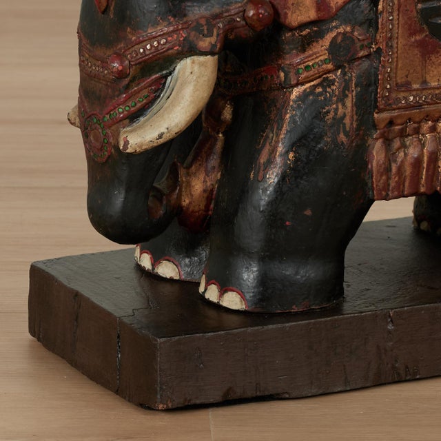 Antique Indian Carved Wood Elephant Stand or Pedestal For Sale - Image 9 of 12