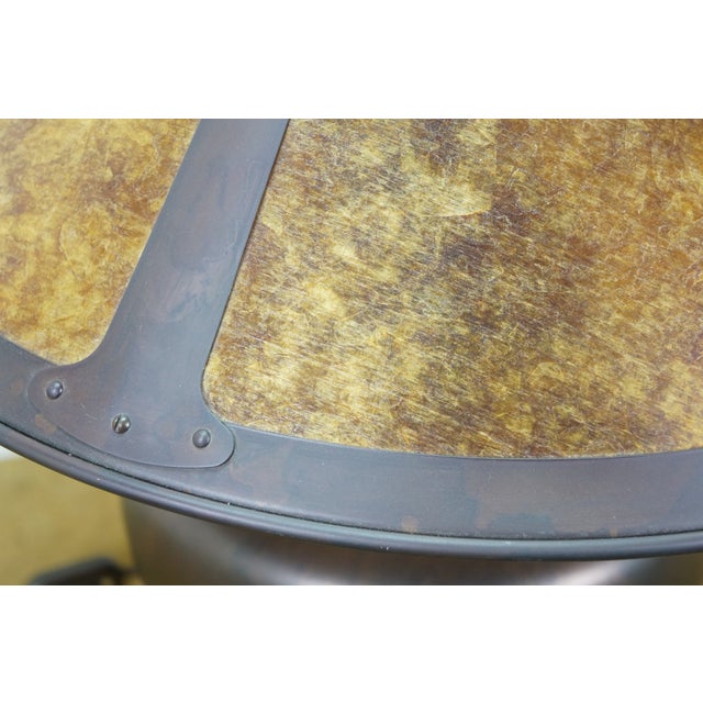 1990s Attributed to Dirk Van Erp 3 Light Arts & Crafts Copper Vase Lamp Mica Shade 22" For Sale - Image 13 of 18