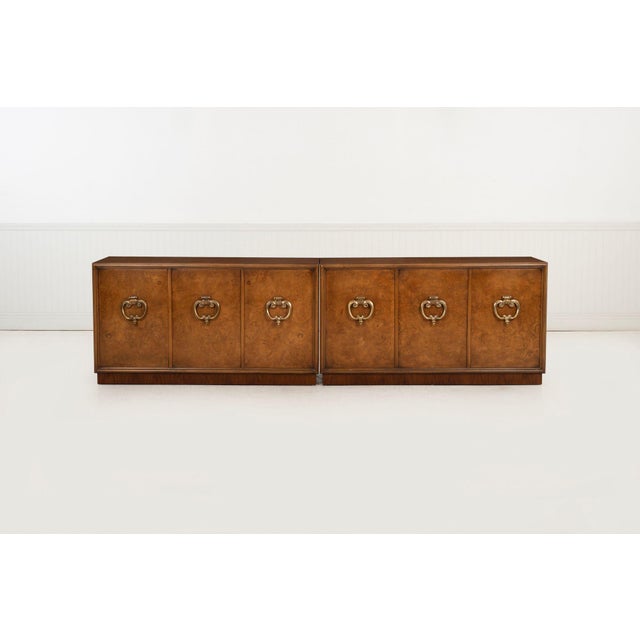 Benard Rhone for Mastercraft Cabinets, Burled Elm With Brass Knocker Pulls 1965 For Sale - Image 4 of 11