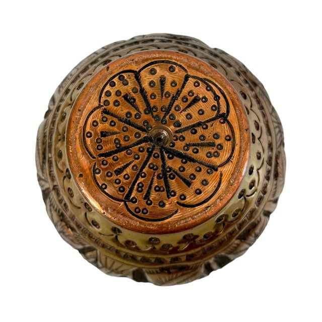 Vintage Persian Middle East Embossed Copper Vase W/Ancient Kings Paying Tribute For Sale - Image 4 of 5