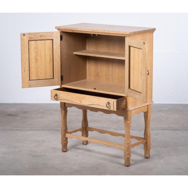 1960s Small Brutalist Oak Cabinet with Brass Handles, Denmark, 1960s For Sale - Image 5 of 14
