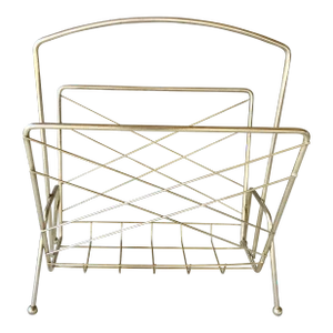 Mid 20th-Century Atomic-Style Brass-Plated Metal Wire Media Rack