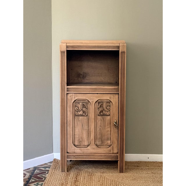 French Art Deco Carved Walnut Pedestal Cabinet, 1930s For Sale - Image 17 of 17