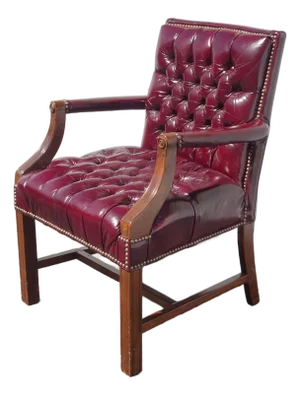 Vintage Georgian Styl Burgundy Leather Gainsborough Armchair Tufted Chesterfield