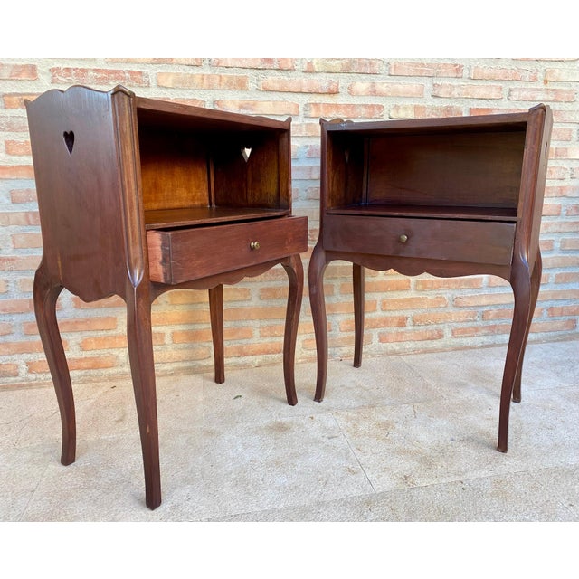 1940s Pair of Louis XV Style Bedside Tables with Drawer, Mid-20th Century For Sale - Image 5 of 11