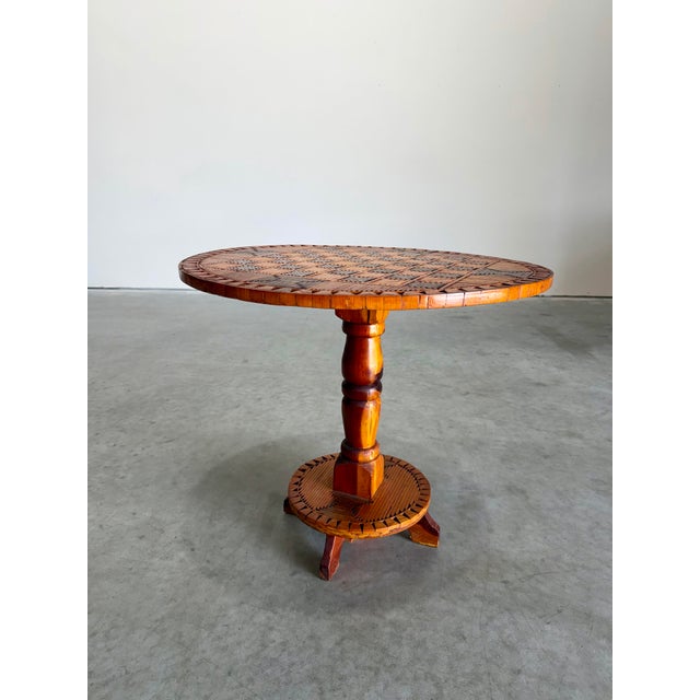 1930s Tramp Art Matchstick Folk Art Chess Side Table For Sale In Tampa - Image 6 of 12