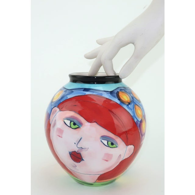 Denise Ford Portrait Decorated Ceramic Faces Vase for Ganz, c.1990 For Sale - Image 12 of 13