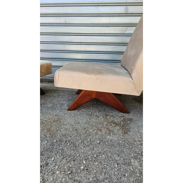 Wood Mid-Century Modern Sandblasted Beige Velvet Chairs, 1950s, Set of 2 For Sale - Image 7 of 11