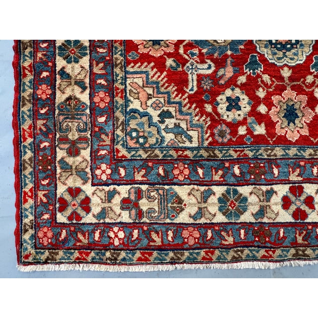 Red Persian Karaja Medallion Hand-Knotted Wool Rug - 4'0" X 7'2" For Sale - Image 4 of 12