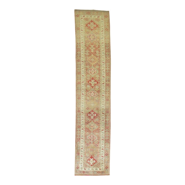 Vintage Primitive Soft Pink Turkish Runner - 2'8" x 12'7" For Sale