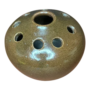 Mid 20th Century Brown Ceramic Studio Pottery Ikebana