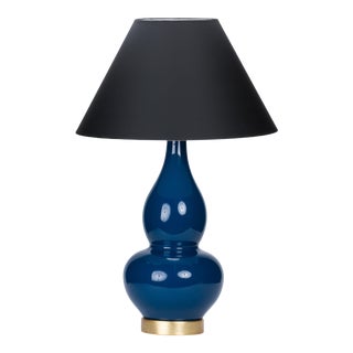 Casa Cosima Double Gourd Table Lamp, Prussian Blue/Black Shade For Sale