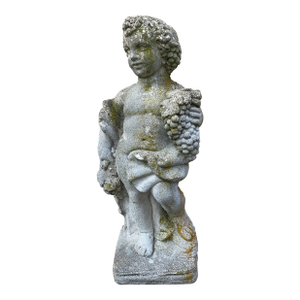 Late 20th Century Neoclassical Italian Cherub or Putto Concrete Stone Garden Statue