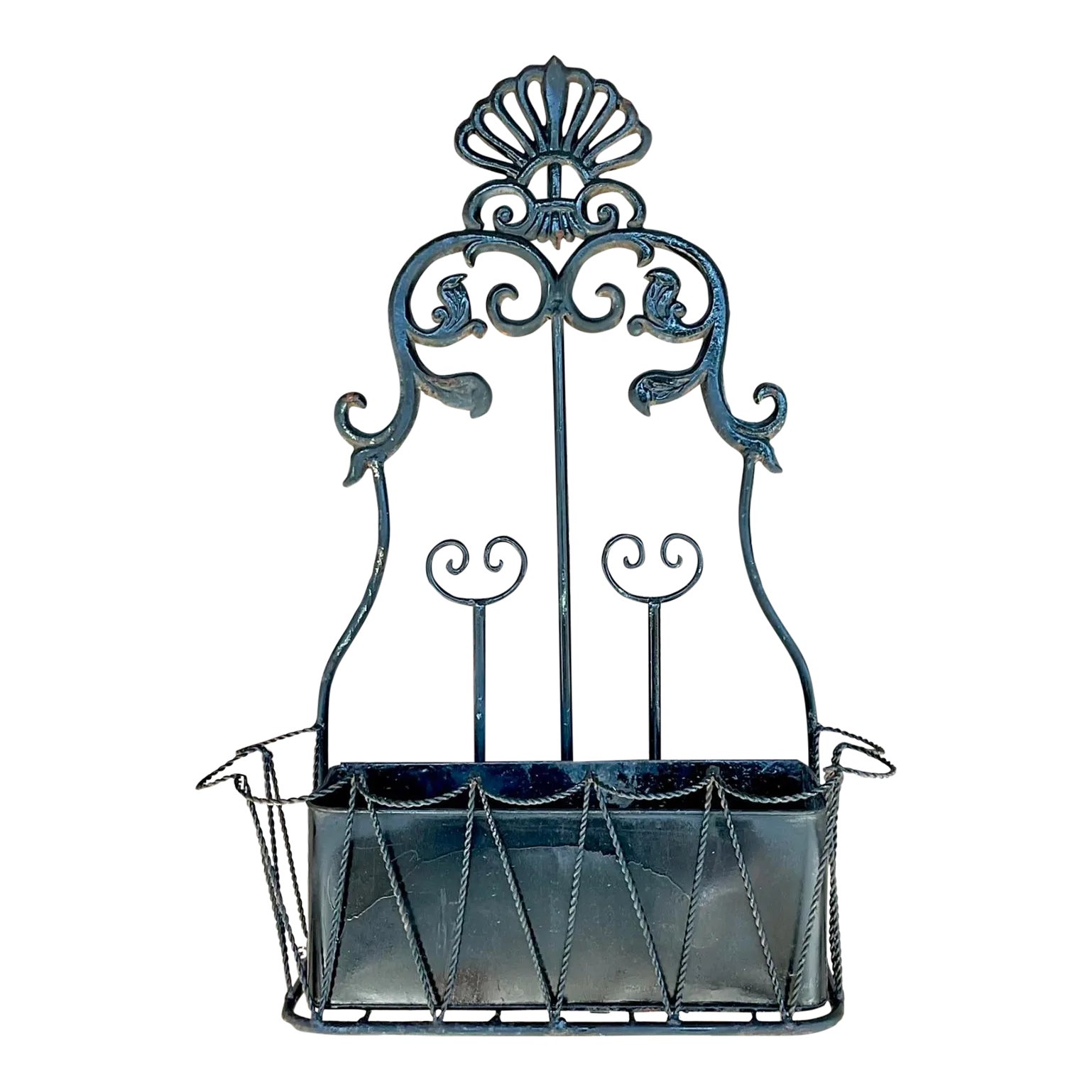 Vintage Boho Wrought Iron Hanging Wall Planter | Chairish