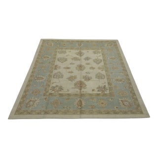 Blue Handwoven Square Turkish Oushak Rug 8'8" X 8'11" For Sale
