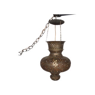 Pierced Bronze Moroccan Pendant Lamp For Sale