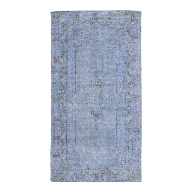 Designed Persian Overdyed Wool Rug in Light Blue For Sale