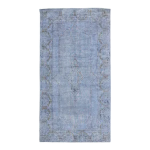 Designed Persian Overdyed Wool Rug in Light Blue