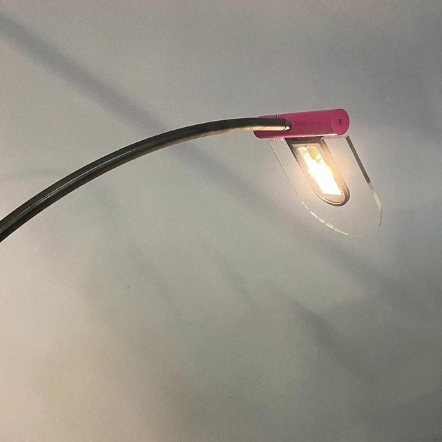 Italian Space Age Metal, Acrylic Glass and Marble Black Violet Arc Floor Lamp, 1980s For Sale - Image 12 of 18