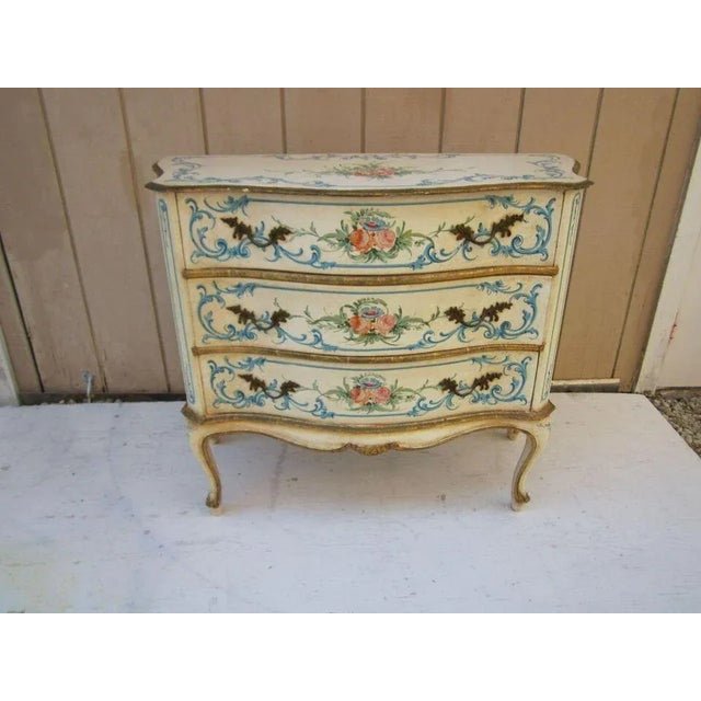 Vintage From 1950s Hand Painted Chest of Drawers 3 Drawer Serpentine Style For Sale In Naples, FL - Image 6 of 12
