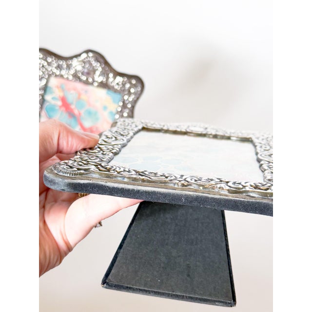 Pair of Vintage English Sterling Silver Repoussé Picture Frames, Velvet Back, 1987 For Sale - Image 17 of 17