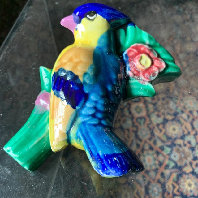 Figurative Vintage Mid-Century Glazed Majolica Bird Japanese Wall Pocket Vase For Sale - Image 3 of 13