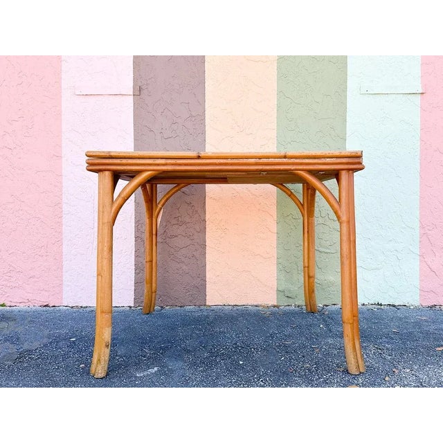 Mid-Century Modern Palm Beach Regency Vintage Florida Flip Top Rattan Game Table For Sale - Image 3 of 12