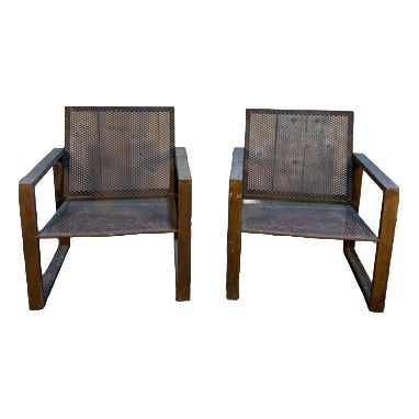 Steel Garden Armchairs, Set of 2 For Sale