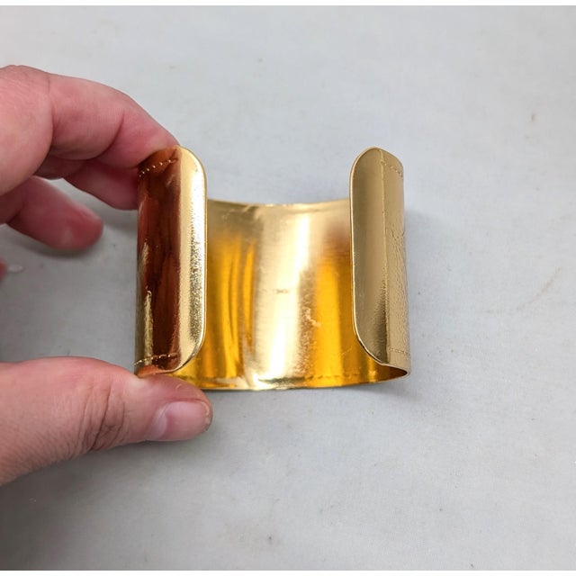 Gold Vintage 1980s Signed Monet Wide Goldtone Cuff Bracelet For Sale - Image 8 of 14