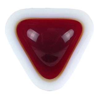 Vintage Seguso Murano Deep Red Opal White Alabastro Italian Art Glass Triangle Shaped Bowl For Sale