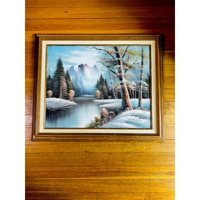 1950s Original Signed M. Scott Textured Winter Mountain Landscape Oil Painting By, Framed For Sale - Image 9 of 13