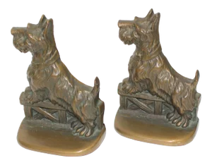 Scotty Dog Bookends 1930s Bronze - The Pair