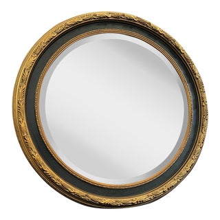 Early 21st Century French Empire Style Round Gilt Gesso Beveled Mirror by Decorative Arts For Sale