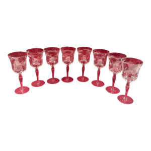 1950s Crystal Etched Wine Glasses - Set of 8